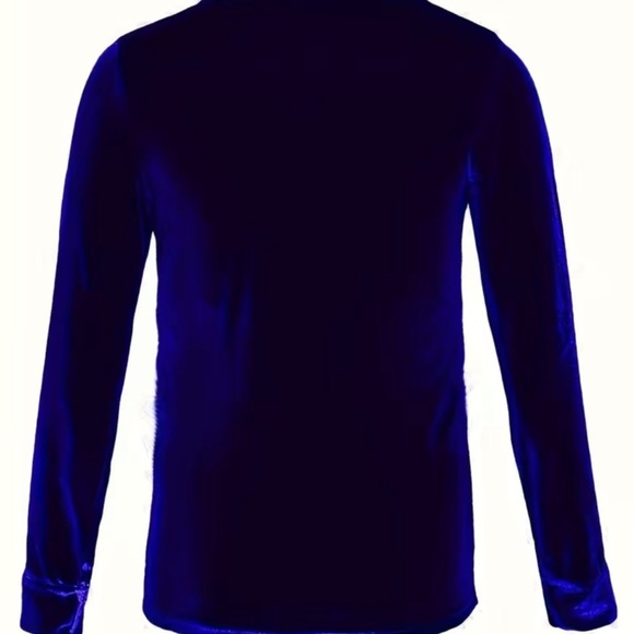 Velour Navy Button Down Long Sleeve Blouse NWOT - Picture 2 of 3